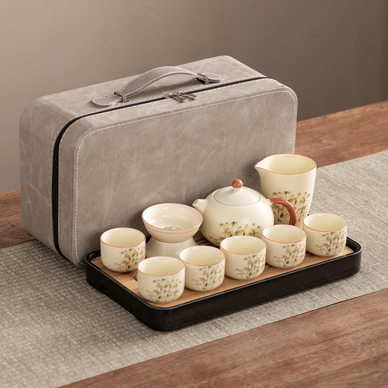 Xishi Teapot Huang Ru Kiln Travel Kung Fu Tea Set Household Portable Teacup Teapot Light Luxury Business Gifts