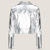 Original Leather Women Stylish Cropped Jacket Silver Handmade Lambskin Biker Casual