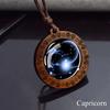 12 Constellation Necklace Starry Sky Zodiac Round Glass Wood Pendant Necklace Birthday Gift Couples Jewelry