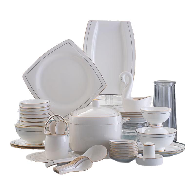 Jingdezhen Ceramic Gold-Trim Dinnerware Set