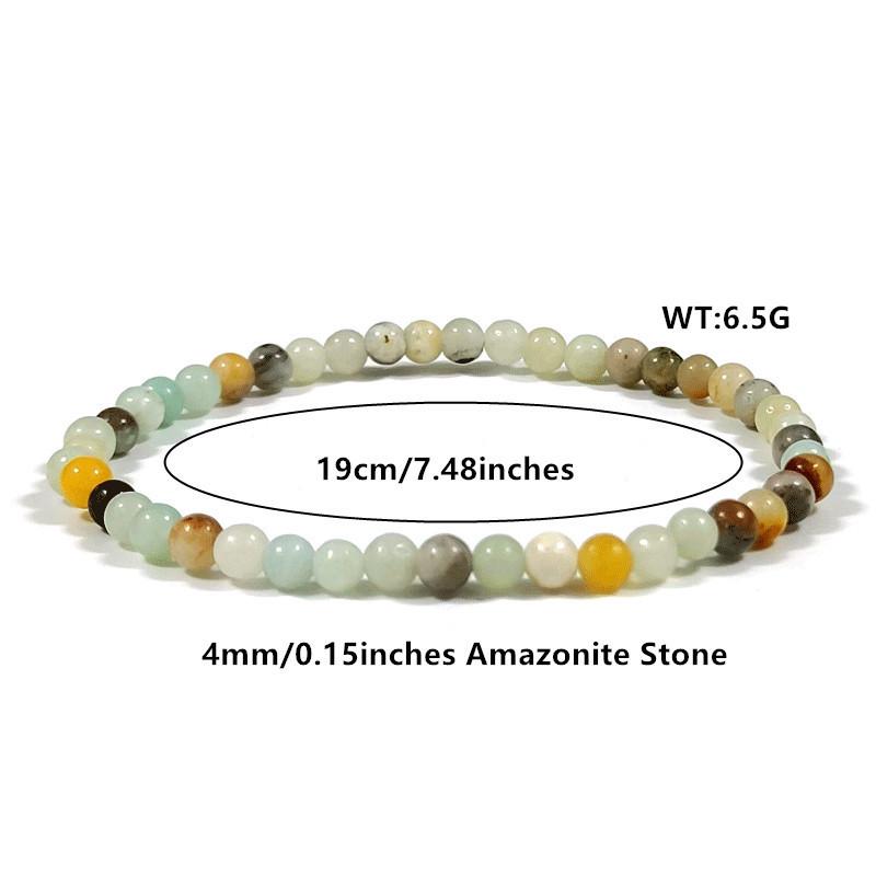 Natural Stone Handmade Elastic Bracelet for Men and Women - High-End Feel Natural Polished Amazonite