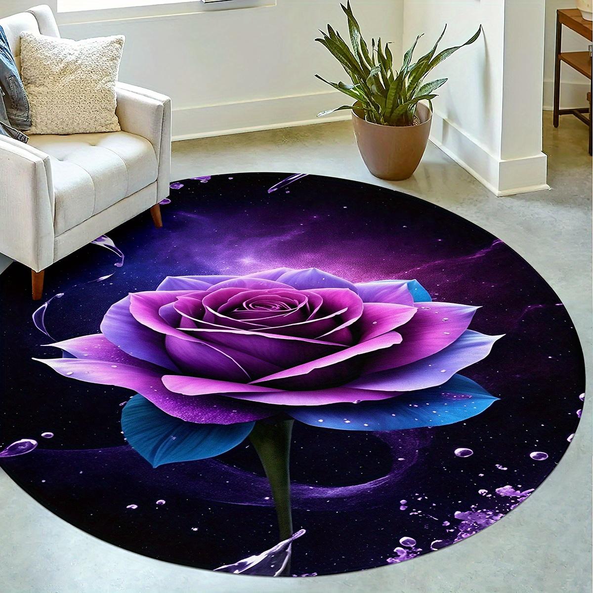 

Luxurious Purple Rose Flower Pattern Round Shape Floor Mats Kitchen Hallway Runner Rug Bedroom Living Room Soft Carpet Non-slip Area Rug 60X60cm