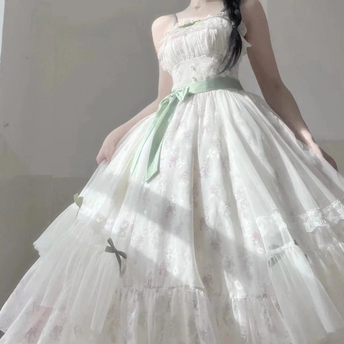 

Нежное весеннее платье-пачка во французском стиле с утонченной талией и принтом, кружевное платье с цветочным принтом и бантом, прочное дизайнерское платье на бретельках M бежевый