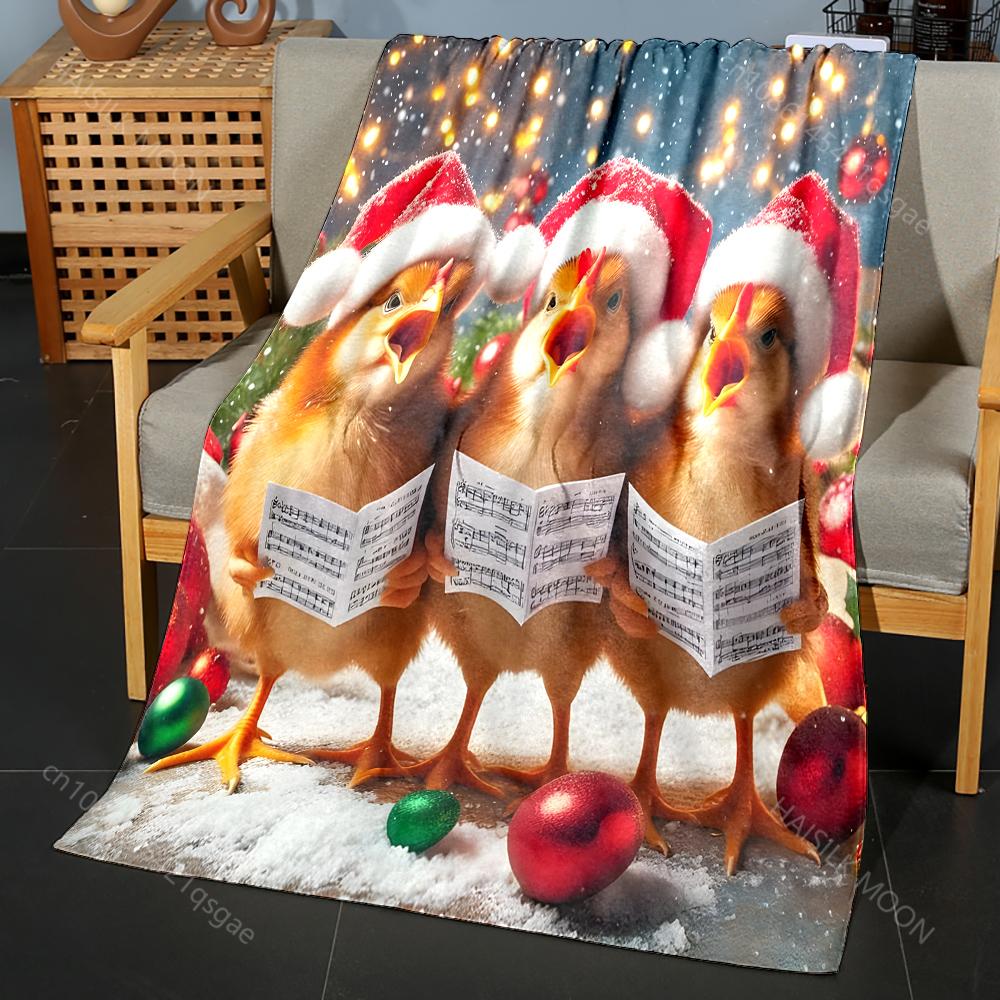 Festive Chicks Singing with Music Pattern Blanket Flannel Material Soft Warm for All Seasons Home Outdoor Camping Picnics RV