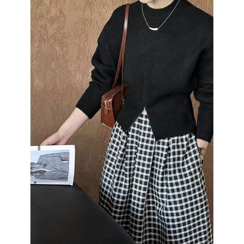 

Осенне-зимний облегающий короткий короткий короткий с длинным рукавом нижний вязаный свитер, верх можно носить отдельно, утолщенный теплый свитер для женщин One size fits all [recommended 80-60kg] чёрный