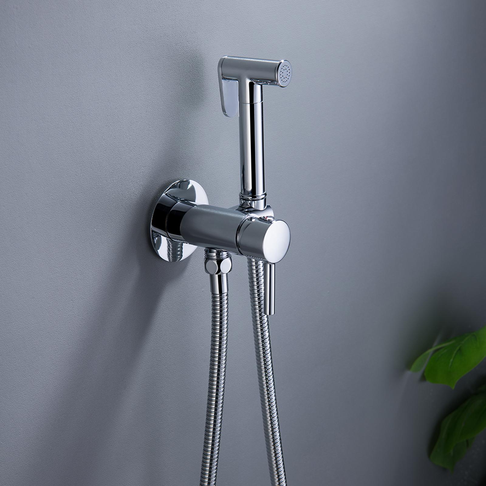 HIDEEP Modern Hotel Use Bidet Spray Gun Set Chrome Plated Brass Body Wall-Mounted Toilet Washing Faucet (as the picture,brass)