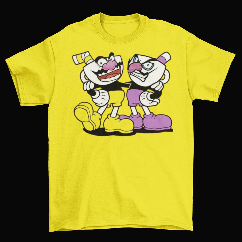 Cuphead Wario and Waluigi T-Shirt Unisex Adult Funny Sizes BrineyBeard Game New
