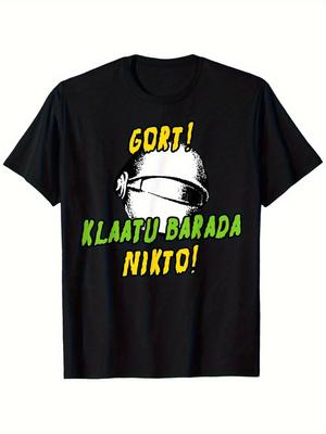 Men'S Casual Crew Neck T-Shirt with GORTKLAATU BARADA NIKTO Graphic Print - 100% Breathable Lightwei