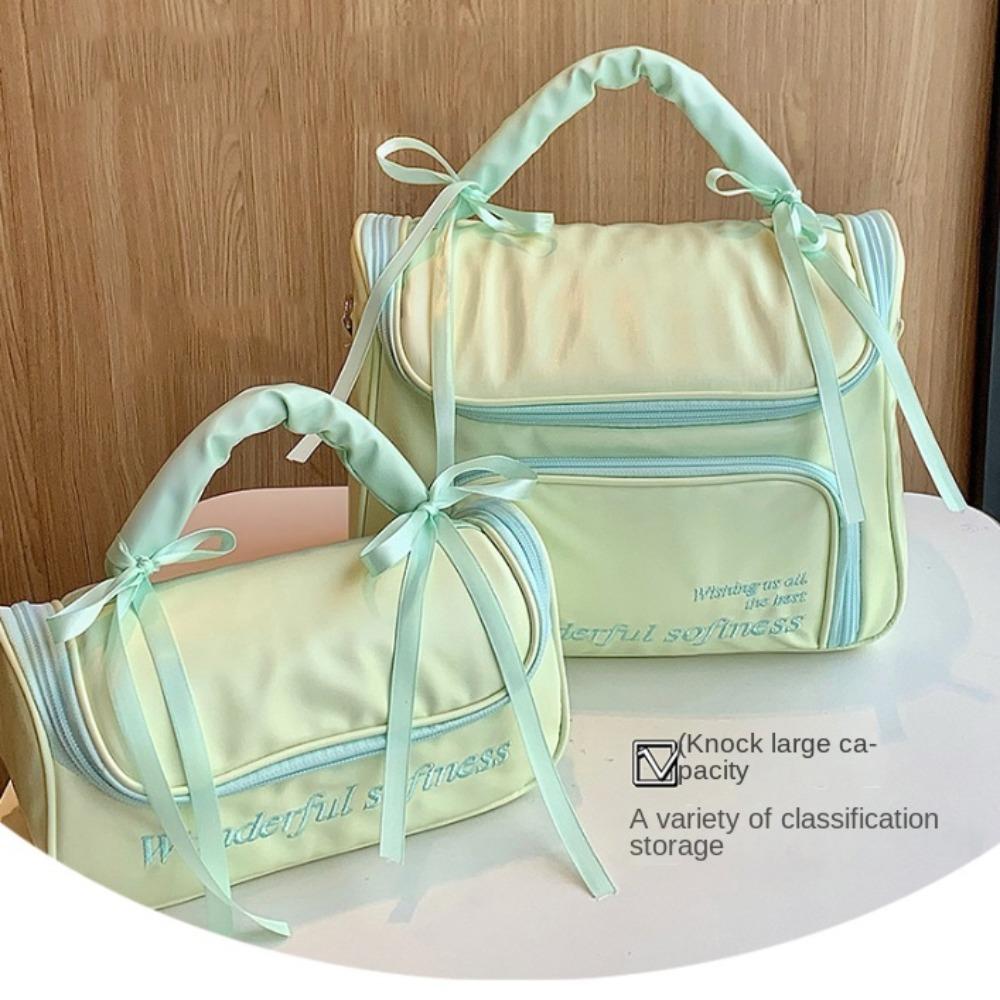 PU Leather Women's Makeup Bag Ballet Style Bowknot Cosmetic Bag Large Capacity Toiletry Ba  Girls