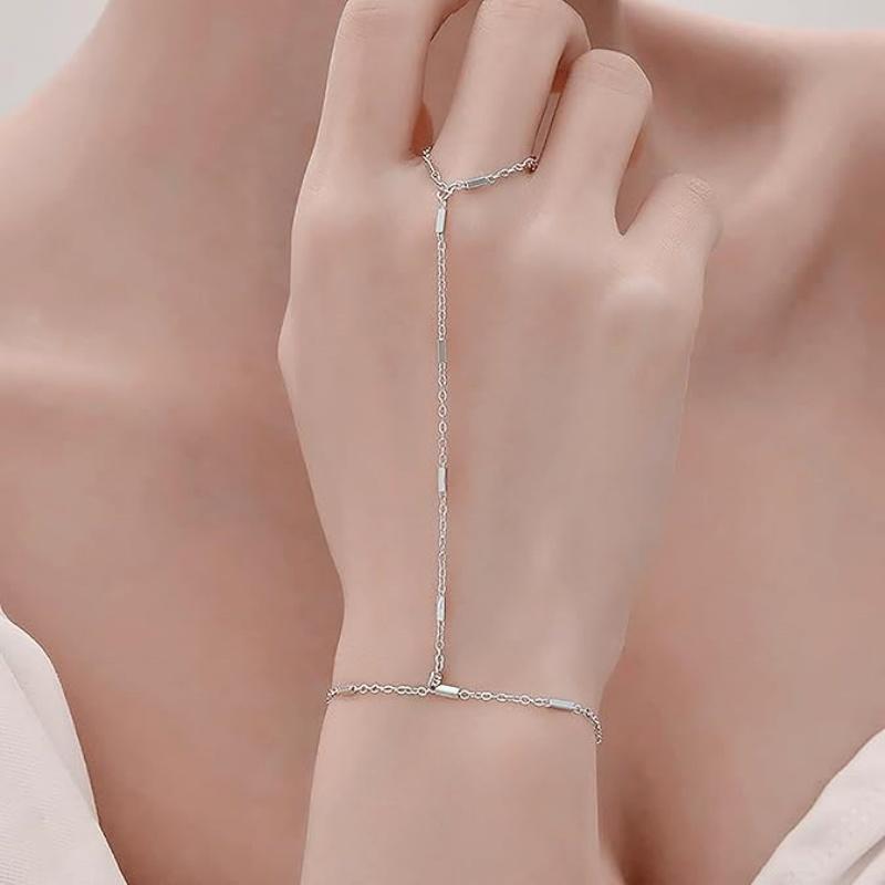 Gold CopperColor Bead Chain Bracelet For Women Trendy Ring Bracelet Hand Chain Finger Ring Slave Cuff Bracelet Mothers Day Gift