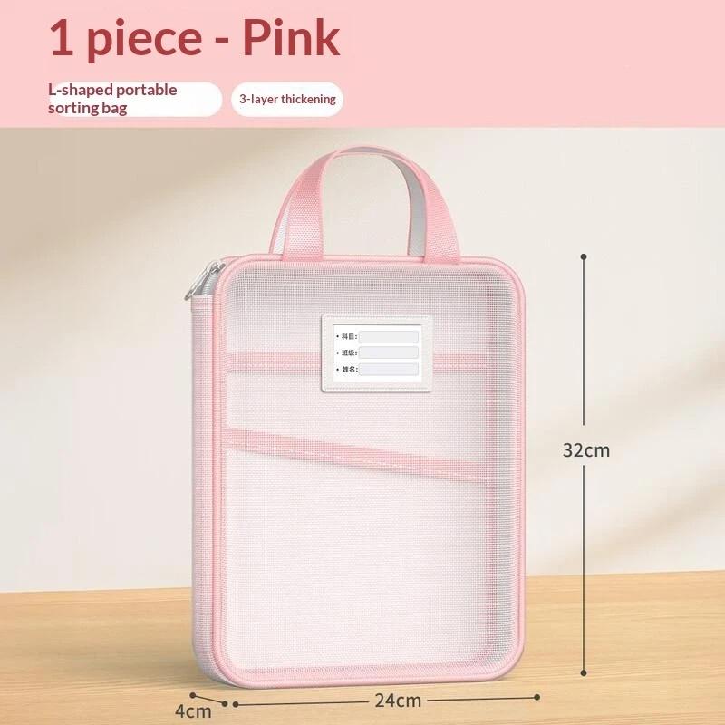 Mesh A4 File Organizer Bag 3 Layers Zipper Design Big Capacity Document Storage Pouch for Office Worker Student Daily Use