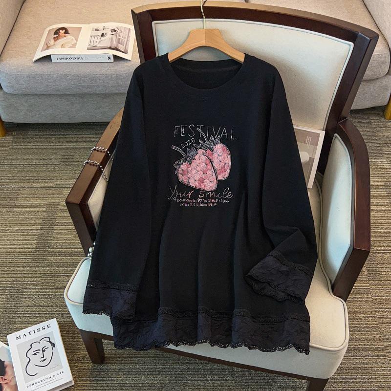 Plus Size Women's Knit Shirt, Round Neck, Loose Fit, Bust 150/160, Mid-Length