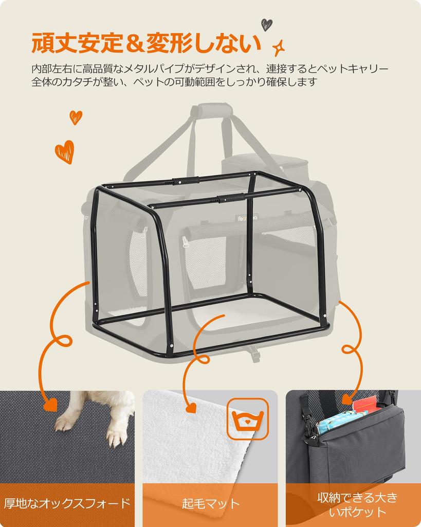 FEANDREA Haustiertransporttasche Hunde Katzentransporttasche Transportbox Faltbar 50 x 35 x 35cm Grau PDC50G01