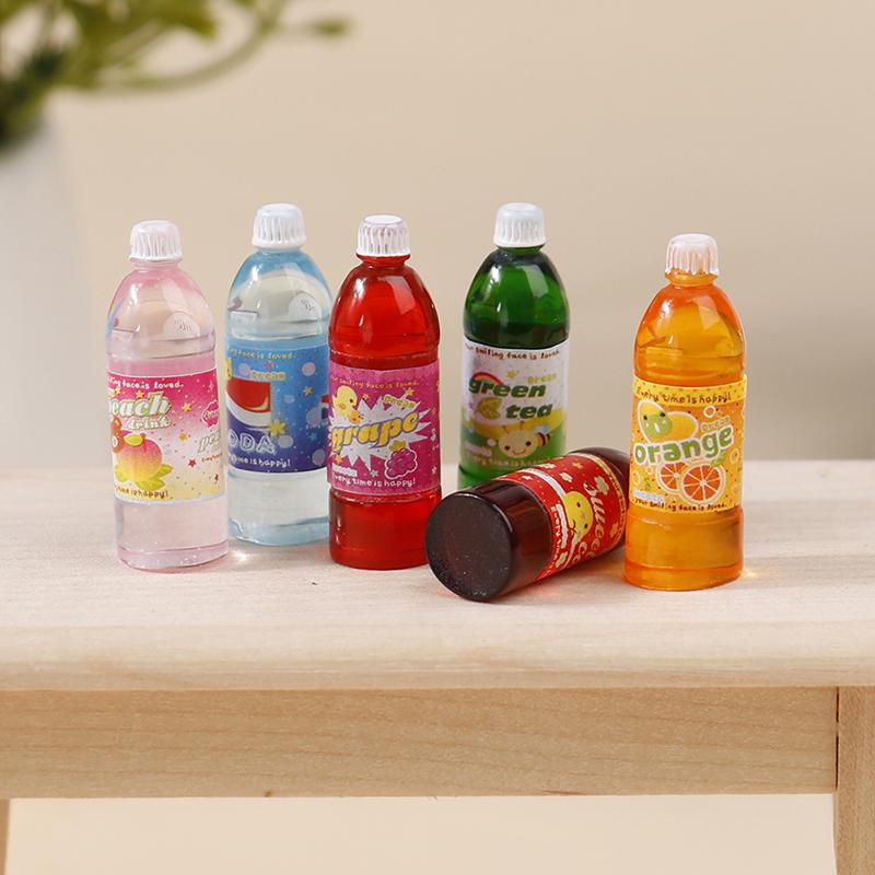 5Pcs Dollhouse Miniature Food Play Cartoon Soda Fruit Juice Drink Model Prop Set