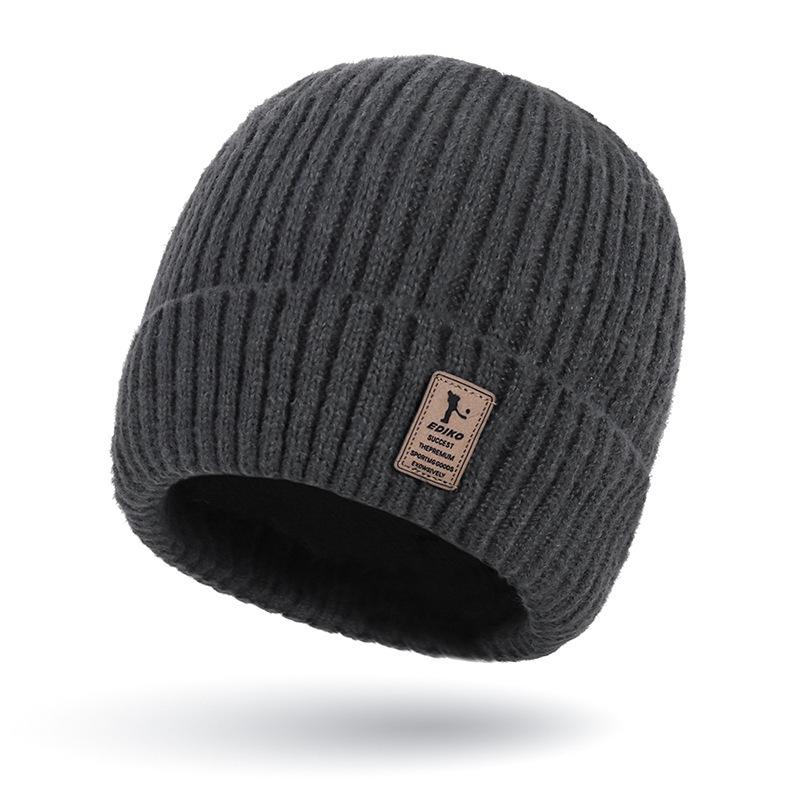 Solid Color Casual Fleece-Lined Thickened Warm Knit Hat for Men, Ear-Protecting Cold-Resistant Beanie