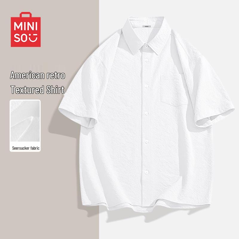 MINISO Men s Summer Loose Fit Water-Resistant Short Sleeve Textured Shirt 2XL
