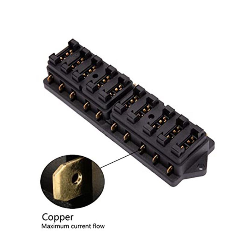 10 Way 12V-32V Circuit ATC/ATO Blade Fuse Box Block Fuse Holder with 5A 10A 15A 20A Fuses and Clip for Marine Auto