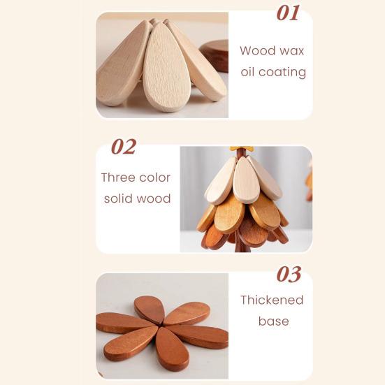 3Pcs Wooden Christmas Tree Trivets for Hot Dishes Heat Insulation