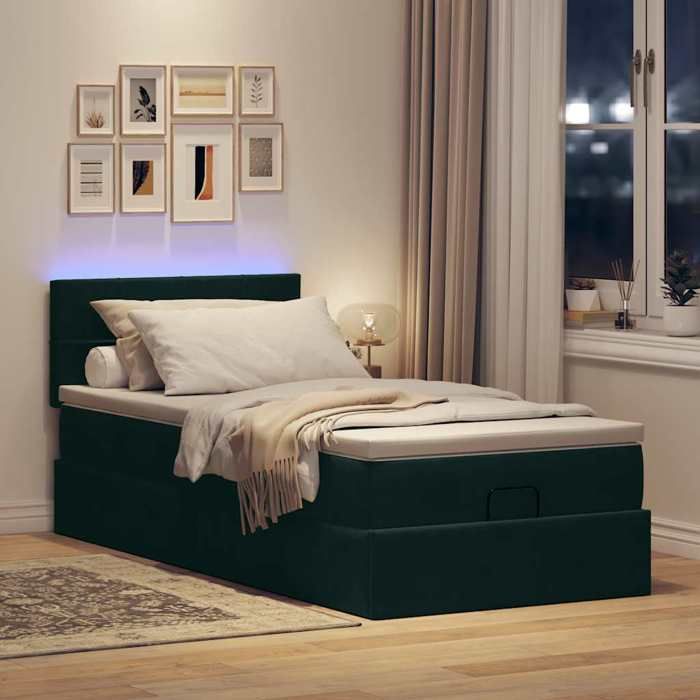 Maison Exclusive - Lit ottoman avec matelas et LED Vert foncé 80x200cm velours
