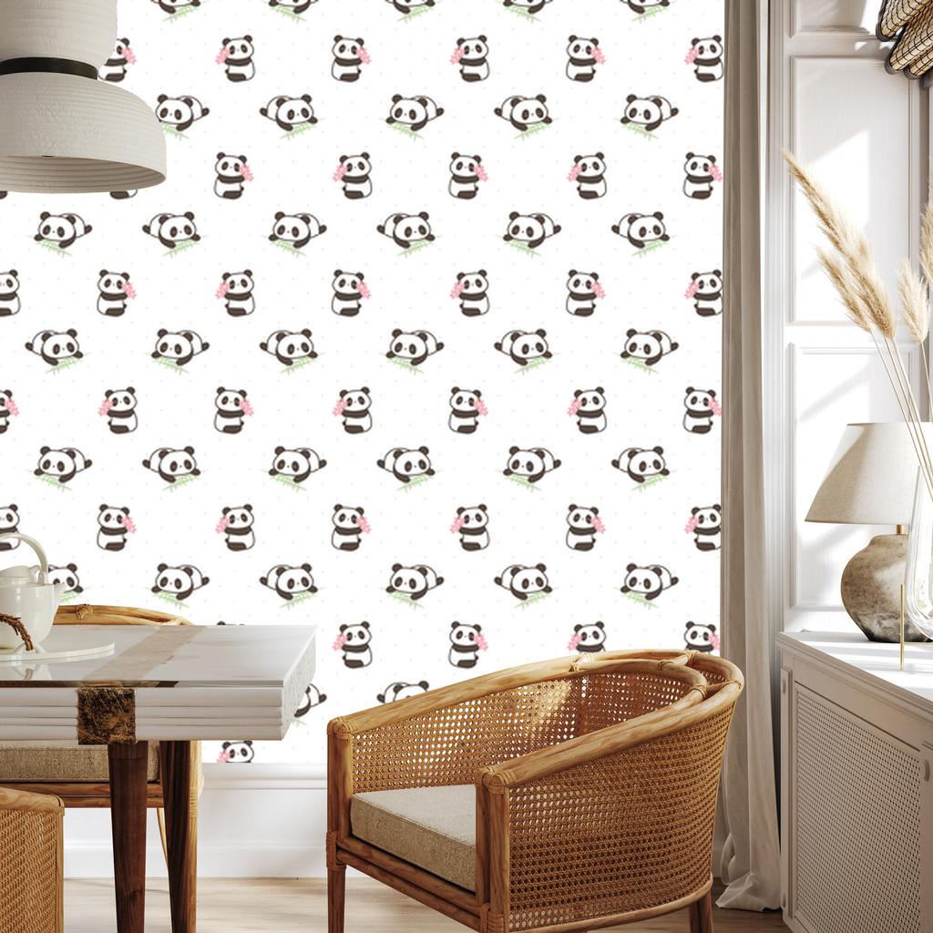 Panda wallpaper with flowers for living room and bedroom 50x1000