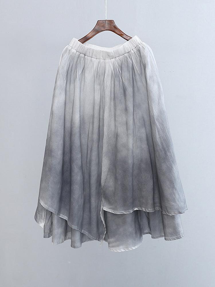 Johnature Dámské Vintage Nepravidelné sukně Pružný pas Léto Ležérní Dámské Oblečení Dvojité bavlněné plátěné sukně