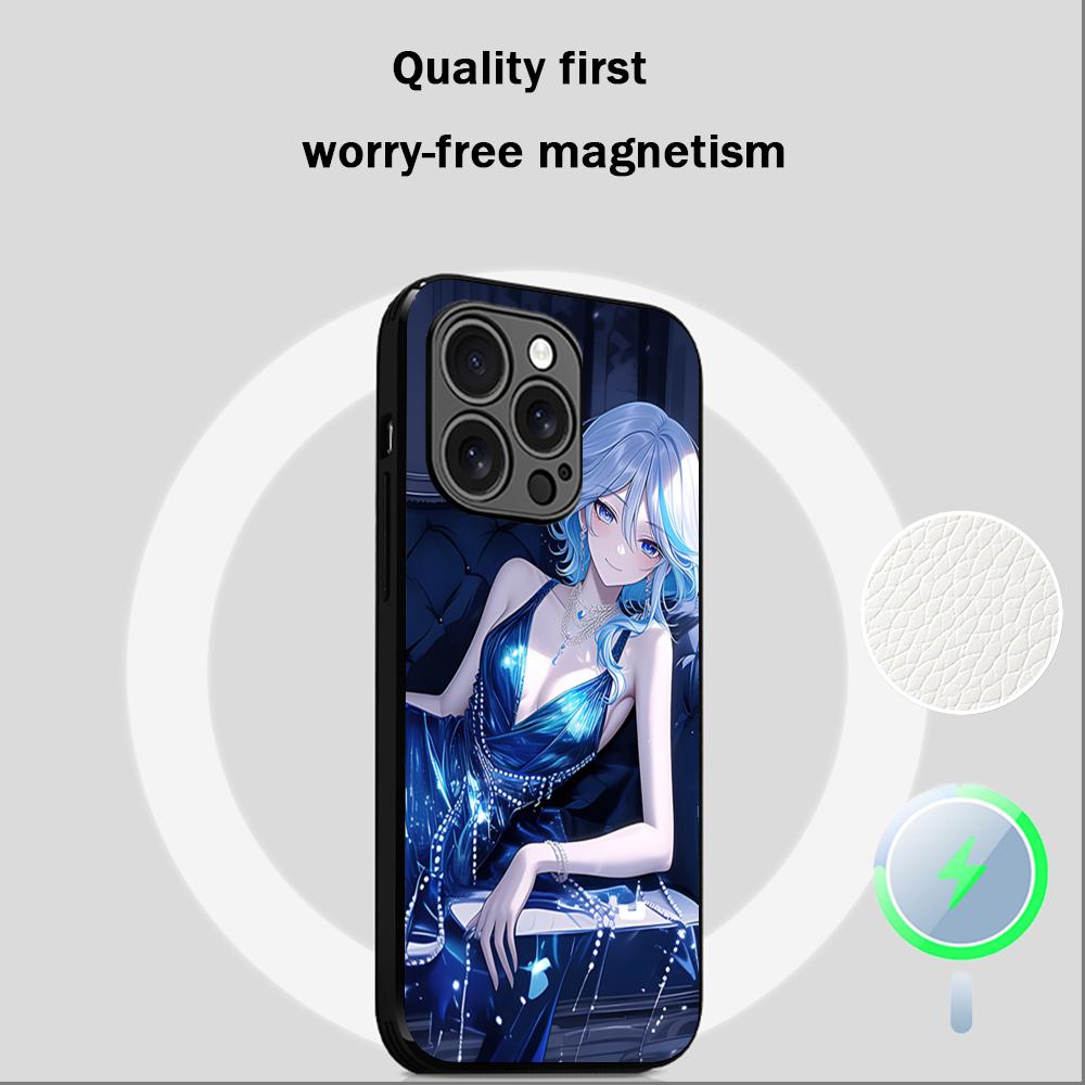 Genshin Furina game girl pattern Phone Case For iPhone 16 15 14 13 12 11 Plus Pro Max High-end Luxury Magsafe Sheepskin
