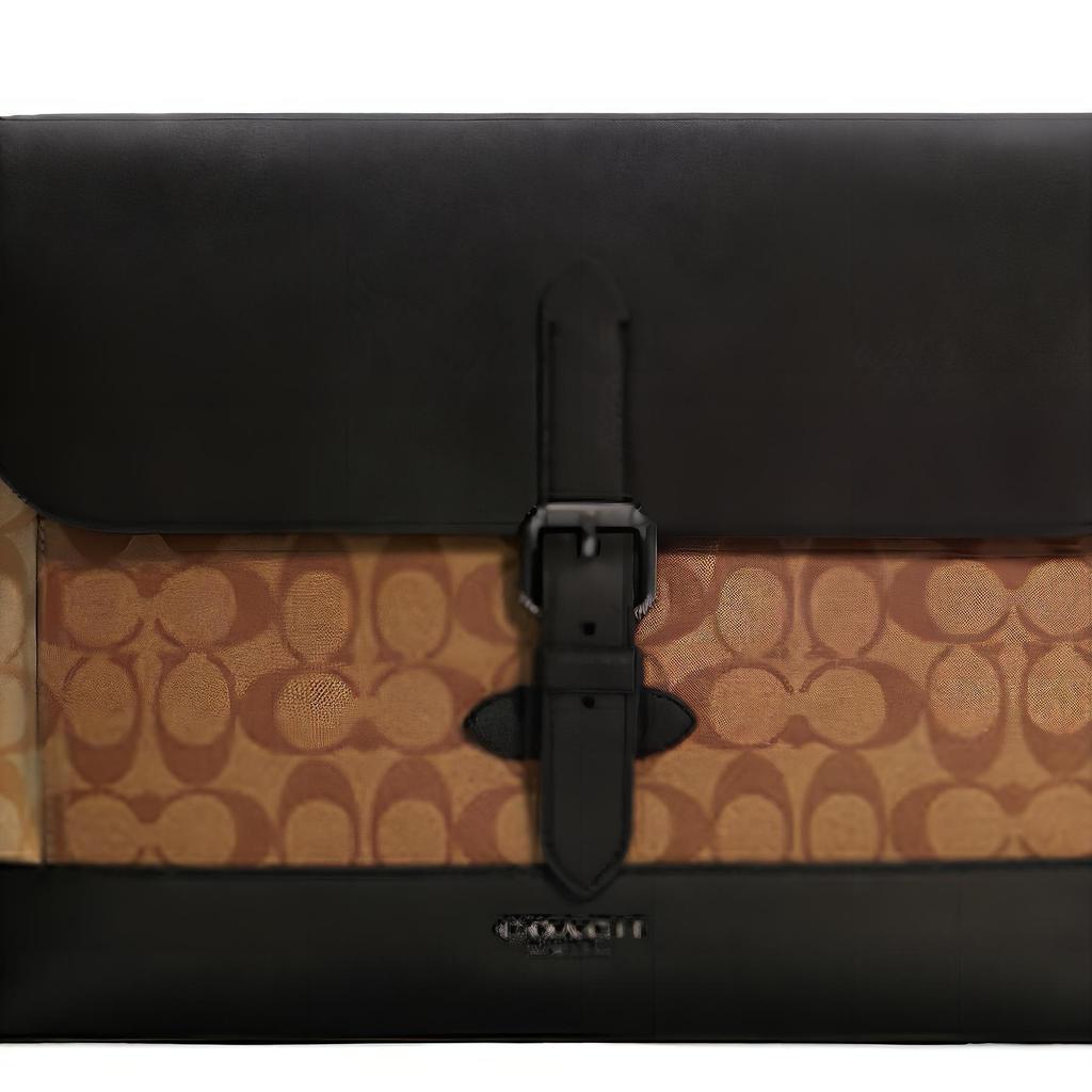 Coach Hudson 34 Classic Monogram Adjustable Shoulder Strap Coated Canvas And Natural Pebble Leather Crossbody Bag Large Men Crossbody Bag C6079-QBT5K