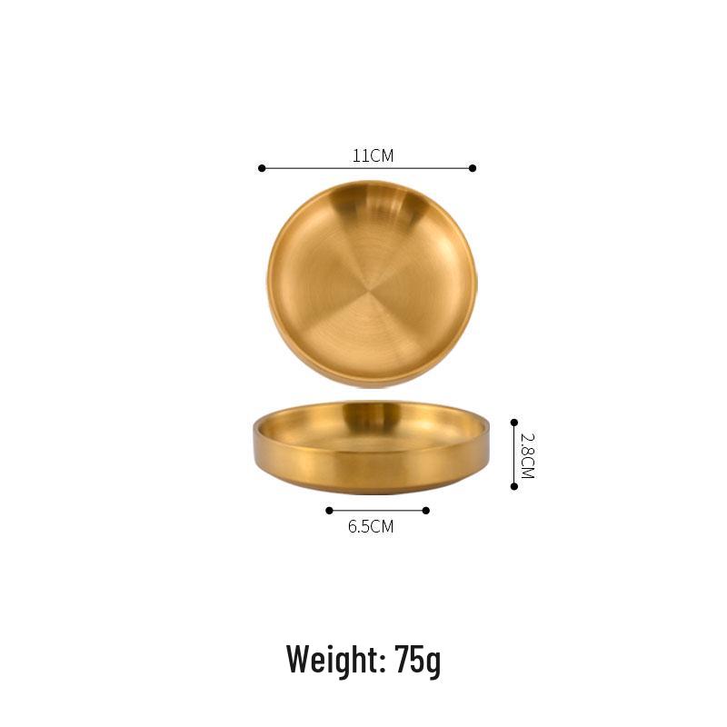 Korean-Style Double Layer Gold Kimchi Dish - Stainless Steel Small Bowl for BBQ, Dipping Sauce, Seasoning.