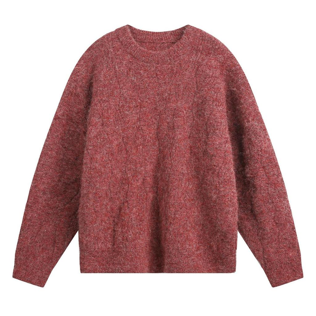 Strapazierfähiger, verdickter Strickpullover mit Zopfmuster und Rundhalsausschnitt für Herren, Herbst und Winter, weiche, wachsartige Textur, Retro-Loose-Strickjacke
