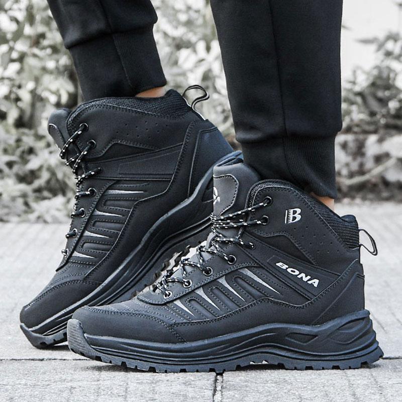 BONA Nové dizajnérske zimné snehule pre mužov Plyšová akčná koža Super teplé členkové čižmy Mužské outdoorové turistické čižmy