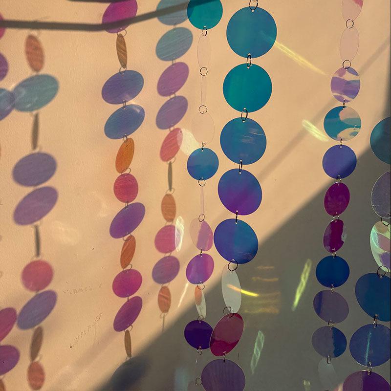 Iridescent Laser PVC Hanging Ornaments - Transparent Seven-Color Shapes for Kindergarten and Festival Décor