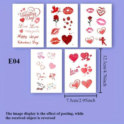 5pcs Valentine'sDay and Wedding Temporary Tattoos Stickers,Holiday Date,Couple Confession Disposable Sticker,Body Arm Art Makeup