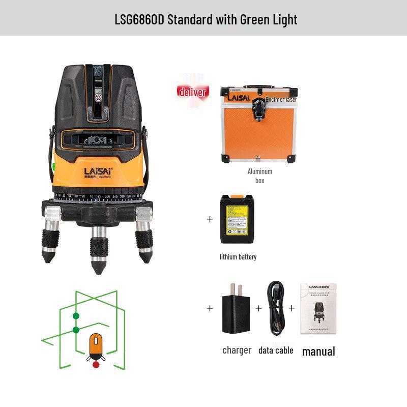 

Laise 6860D High Precision Green Infrared Laser Level - 3/5 Lines, Strong Light, Water Level Instrument