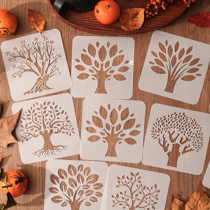 6 Pcs Tree Stencils Cartoon Leaf Stencils Hollow Out Drawing Templates for DIY Projects Reusable Painting Template