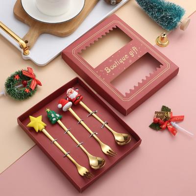 Set di Cucchiai di Natale in Acciaio Inossidabile Tema Albero Babbo Natale Stella Cucchiai per Mescolare il Caffè Utensili da Cucina Festivi con Scatola Regalo