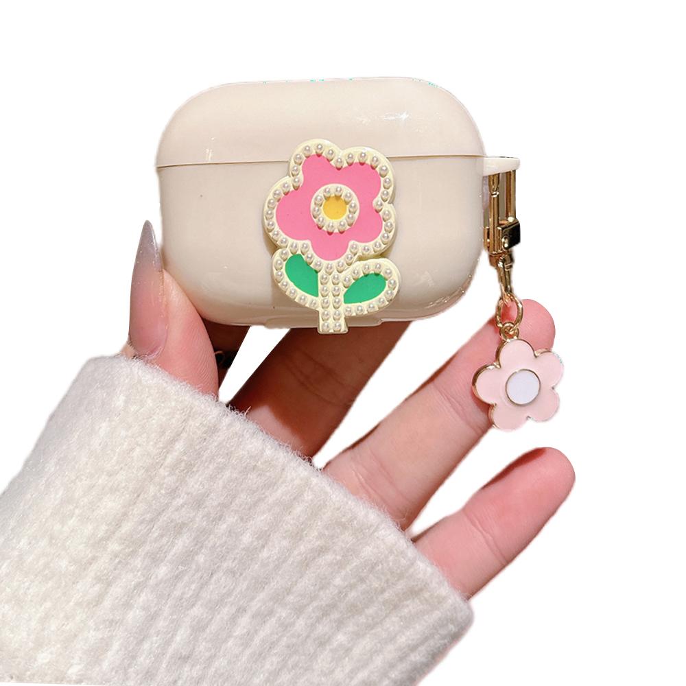 For Apple AirPods 3 Case Pearl Flower TPU Protector Earphone Organizer Carrying Cover with Pendant