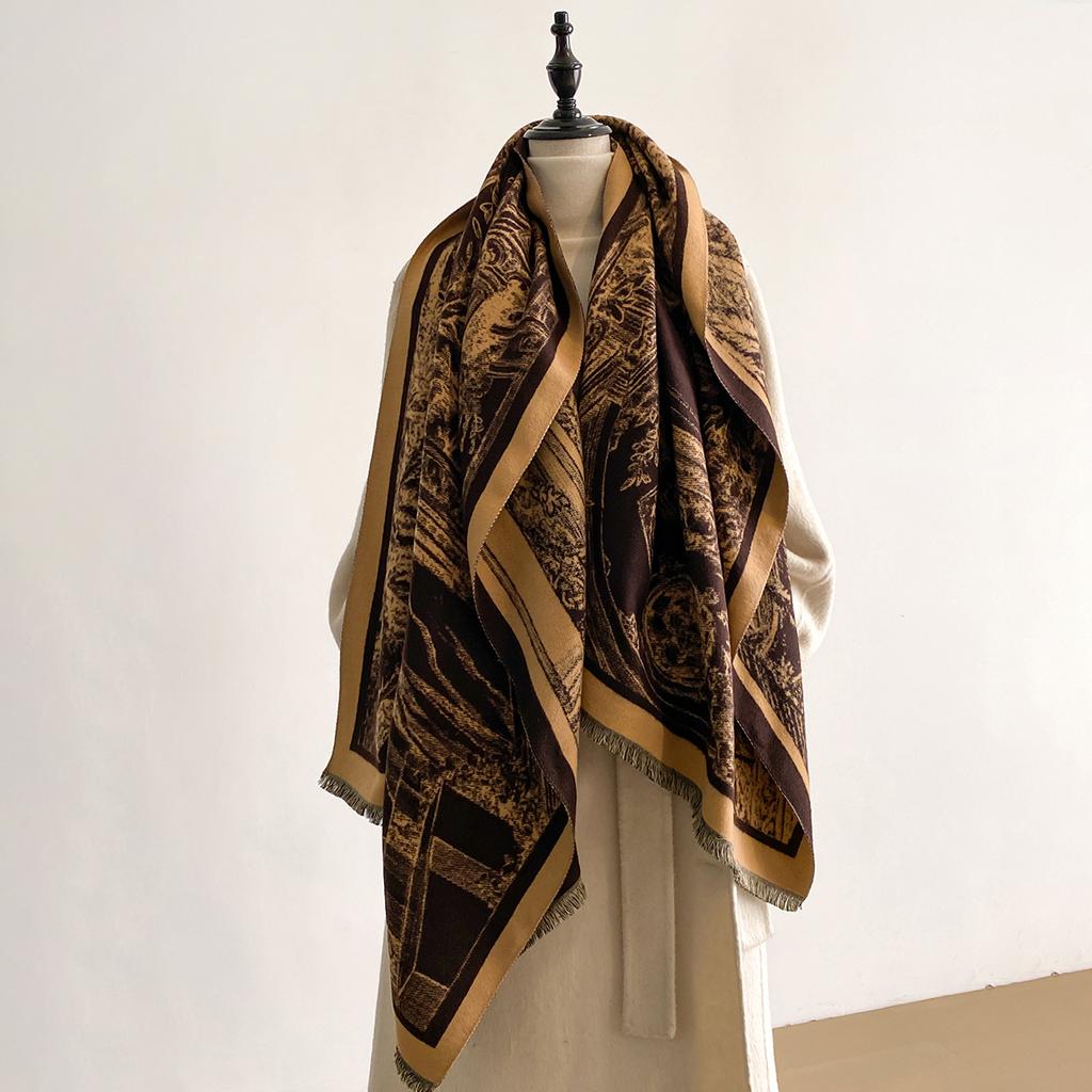 New Luxury 2-Sided Imitation Cashmere Scarf - Ultra Soft Women's Winter Thickened Jacquard Wrap Shawl with Stylish Patterns