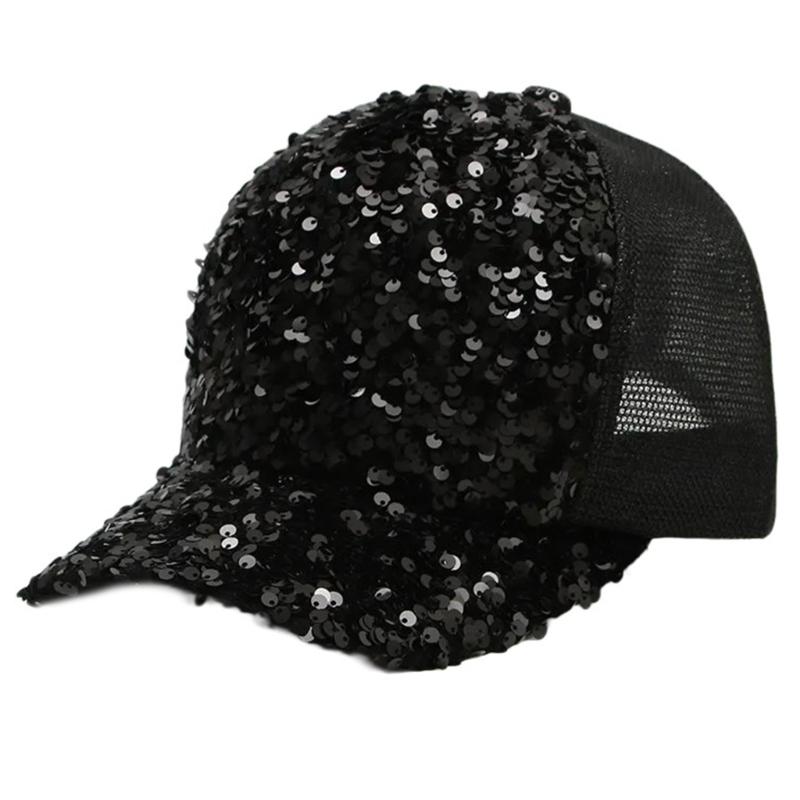 

Hot Day Sunproof Baseball Hat with Full Sequins Adult Mesh Material Visors Hat Gathering Teen Sunproof Hat for Cycling One Size