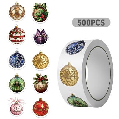 500PCS Christmas Stickers Roll Christmas Bell Round Stickers Christmas Ornament Roll Decals for Christmas Party Classroom Decor