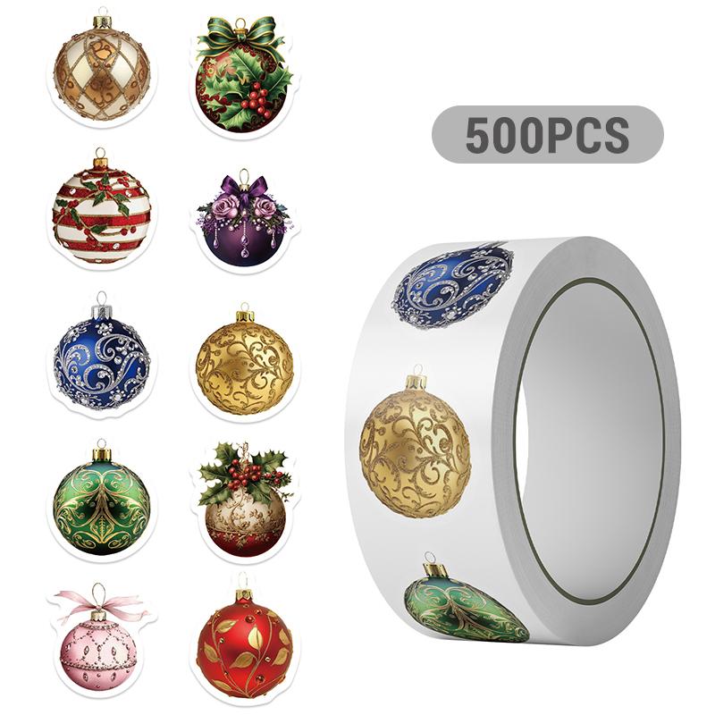 500PCS Christmas Stickers Roll Christmas Bell Round Stickers Christmas Ornament Roll Decals for Christmas Party Classroom Decor