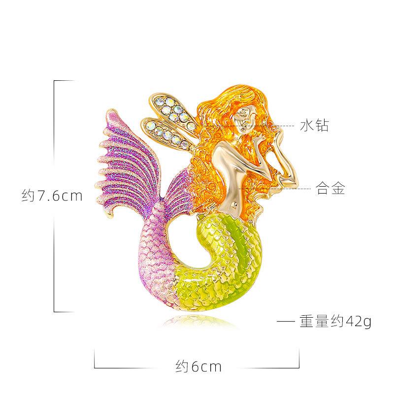 Vintage enamel mermaid brooch brooch corsage diamond fashion high-end mermaid brooch medium antique coat clothing accessories