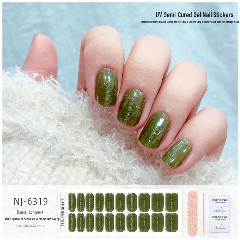 Solid Color Cat Eye UV Gel Nail Stickers: Waterproof, Long-Lasting, Light-Curing, Semi-Cured Nail Art.