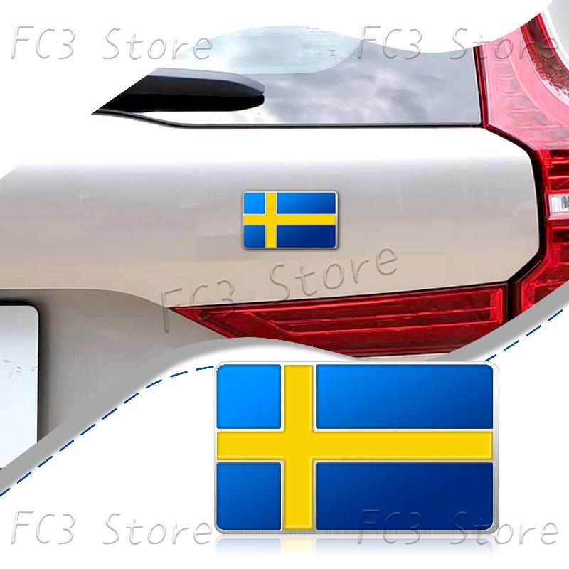 1Pcs Aluminum Sweden Flag National Flag Emblem Sticker Car Trunk Badge Fender Body Decal For Volvo XC40 XC60 XC90 C30 V40 V60