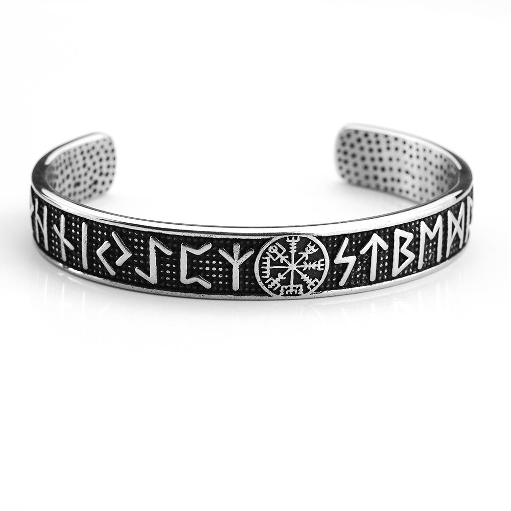Viking Symbol Stainless Steel Retro Open Cuff Bangle Nordic Style C Bracelet