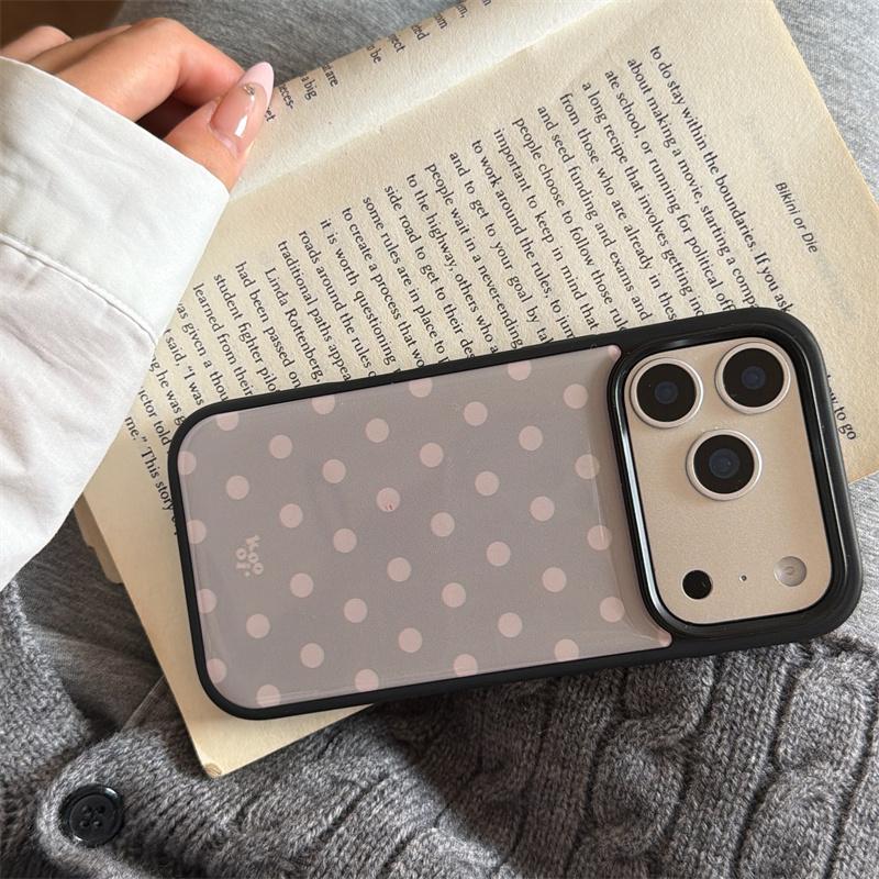 Vintage Polka Dot Large Window Phone Case For iPhone 14 15 16 17 Pro Max INS Minimalist Shockproof Protective Cover 4 Colors