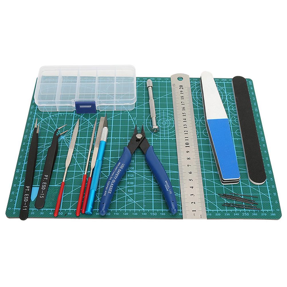 DIY Modeler Craft Tool Set Model Building Tweezers Ruler File Mat Kit for Model Fan
