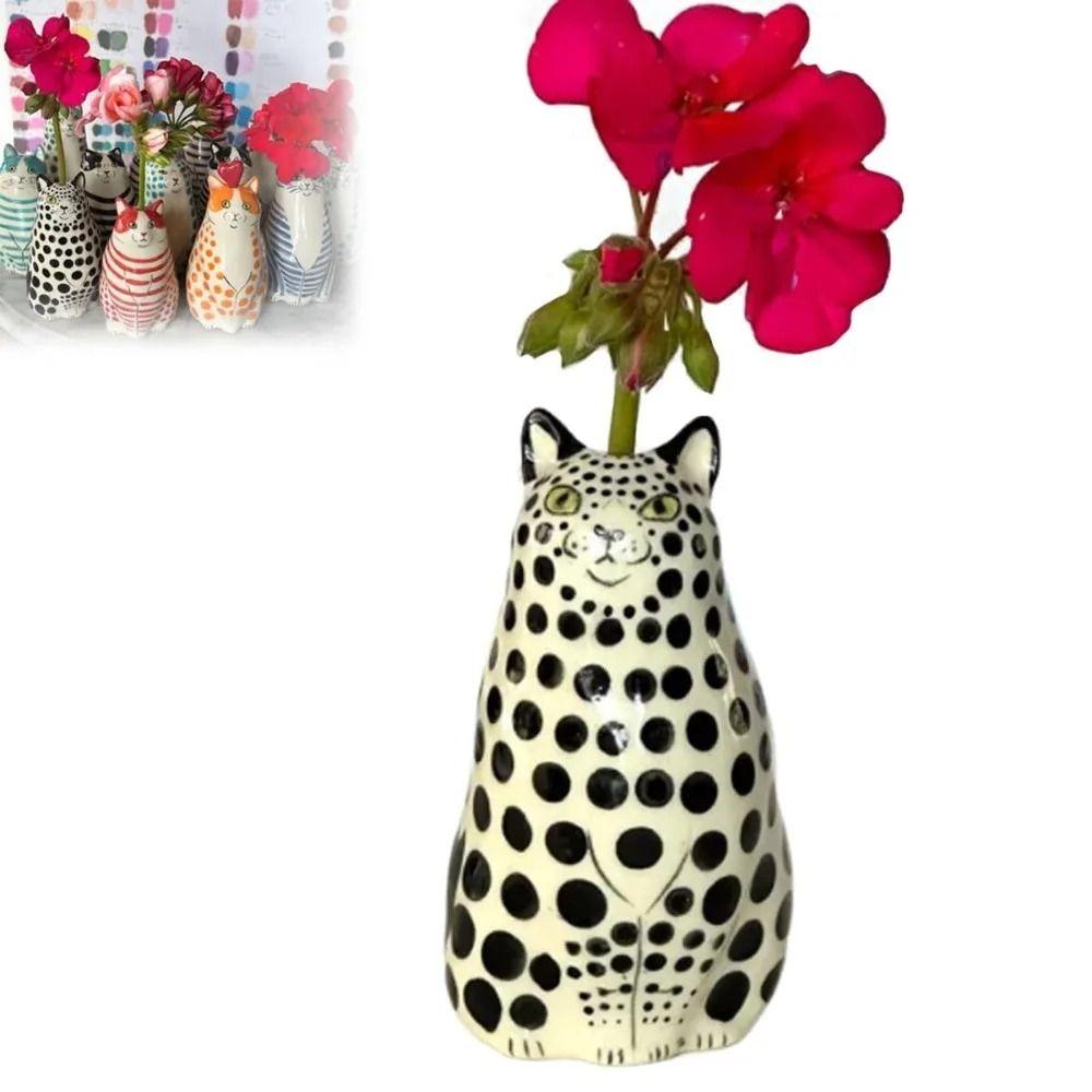 Creative Polka Dot Cat Vase Multicolor Hydroponic Flower Pot Tiny Animal Flower Vase  Home