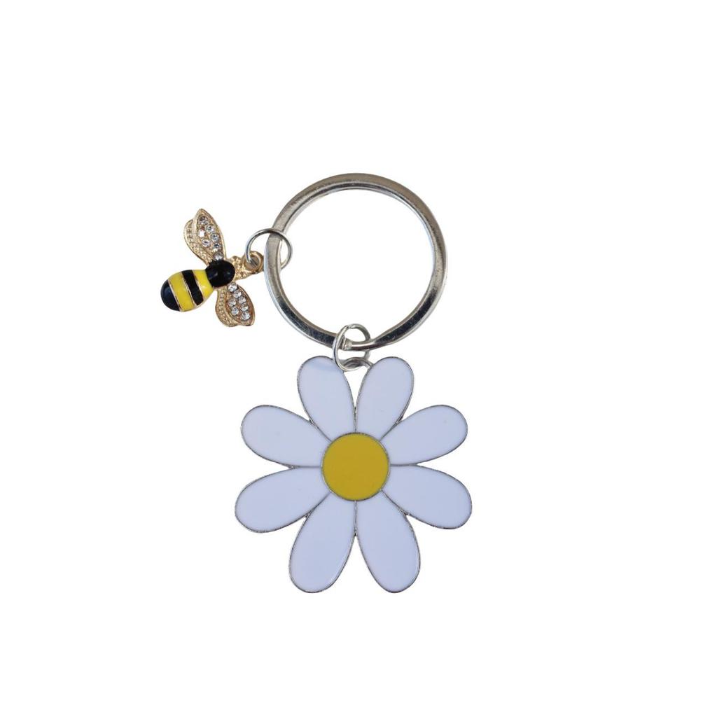 Daisy Bee Stainless Steel Keychain Pendant - Flower Car Key Decoration