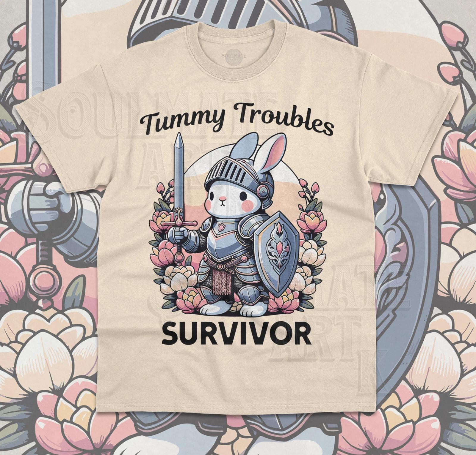 Tummy Troubles Survivor T- Shirt Funny Meme Bunny Rabbit Warrior Graphic  Shirt S