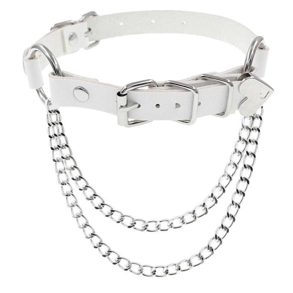 

Панк-готика, нестандартное ожерелье-воротник из искусственной кожи с цепочкой в форме сердца белый